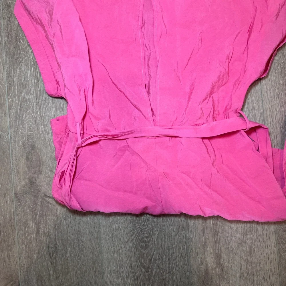 Zara Womens Pink Textured Short Sleeve Keyhole Back Tie Waist Romper Size XS